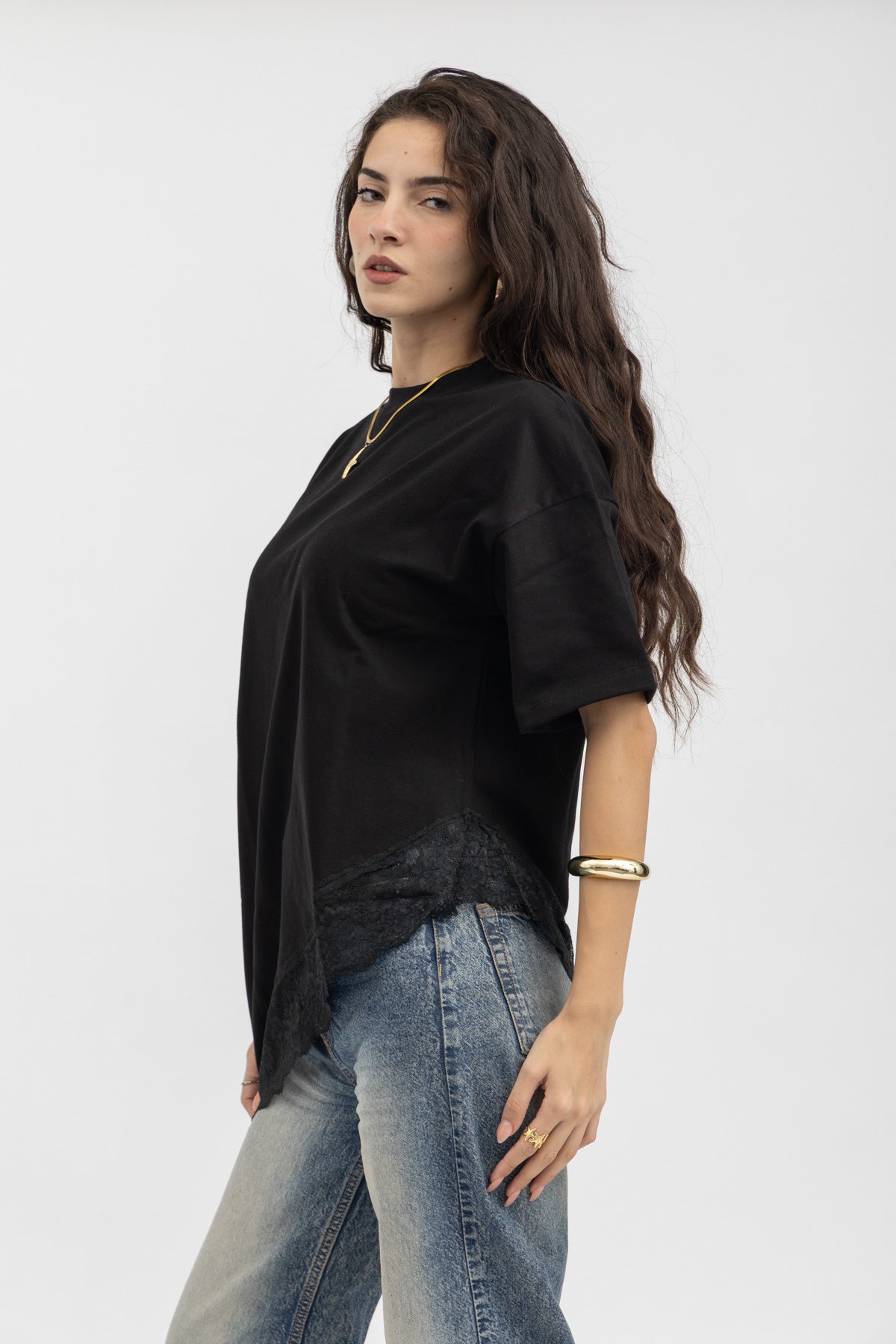 Peppers Lace Asymmetry Tee Black