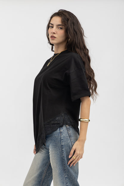 Peppers Lace Asymmetry Tee Black