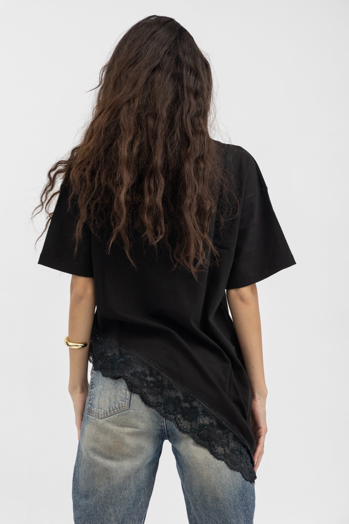 Peppers Lace Asymmetry Tee Black