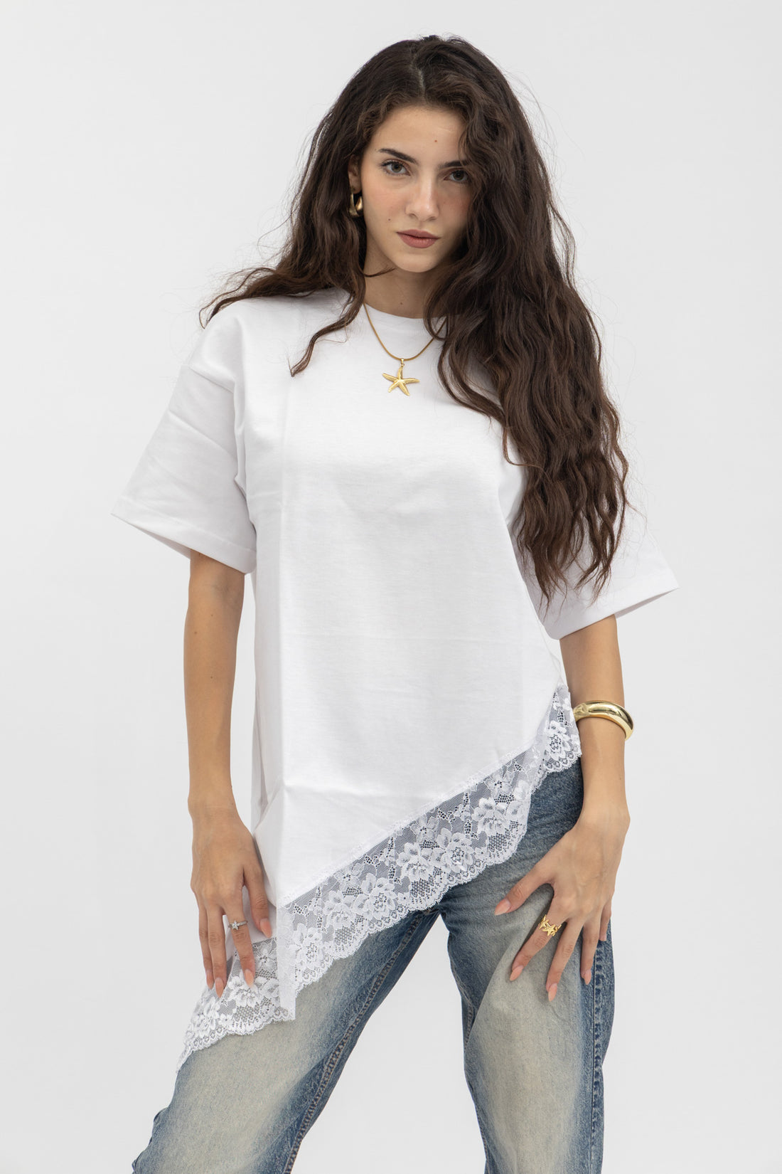 Peppers Lace Asymmetry Tee White