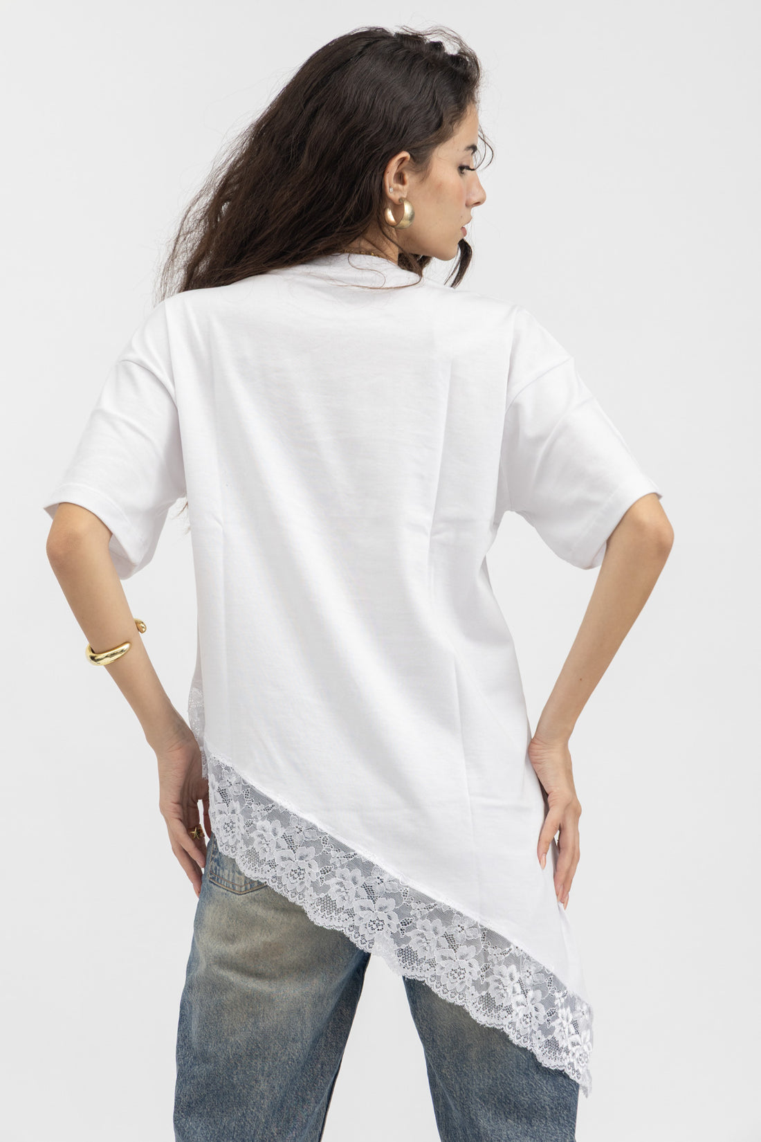 Peppers Lace Asymmetry Tee White