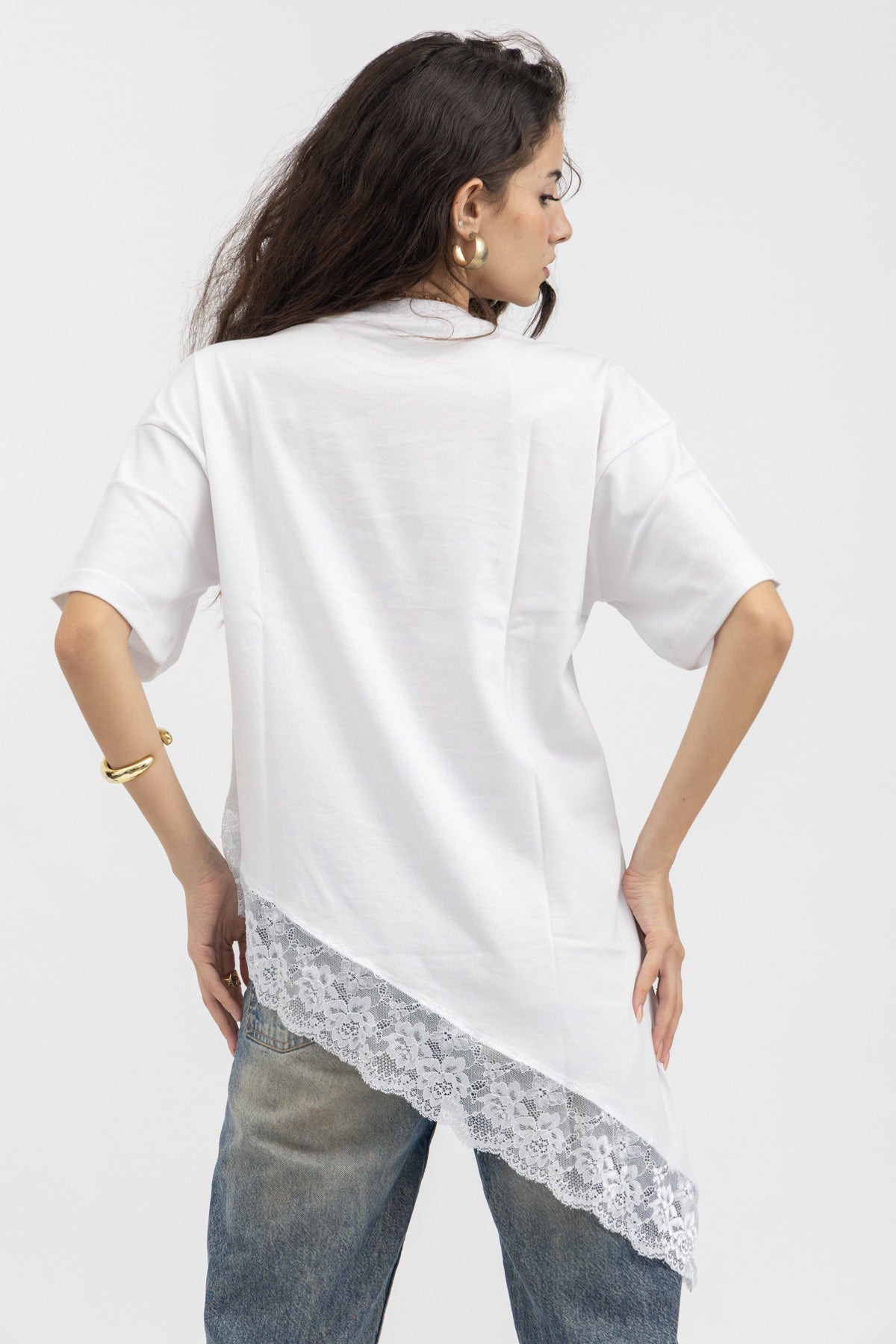 Peppers Lace Asymmetry Tee White