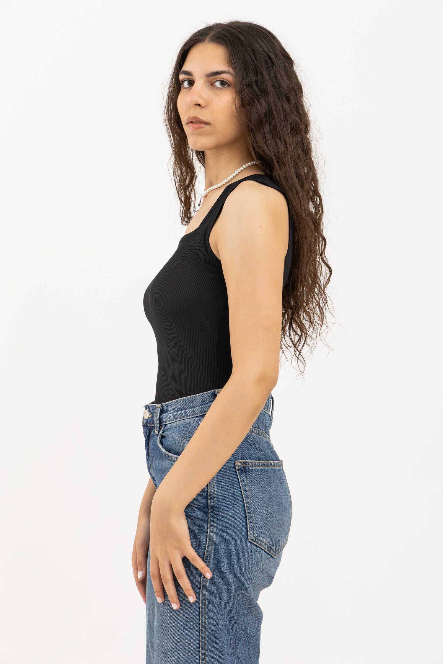 Black Square Neck Ribbed Top