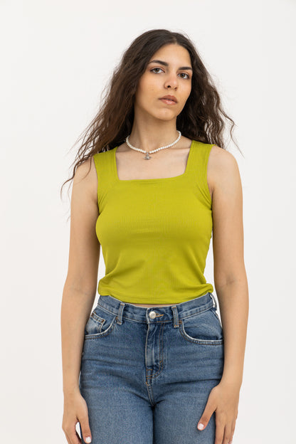 Lime Green Square Neck Ribbed Top