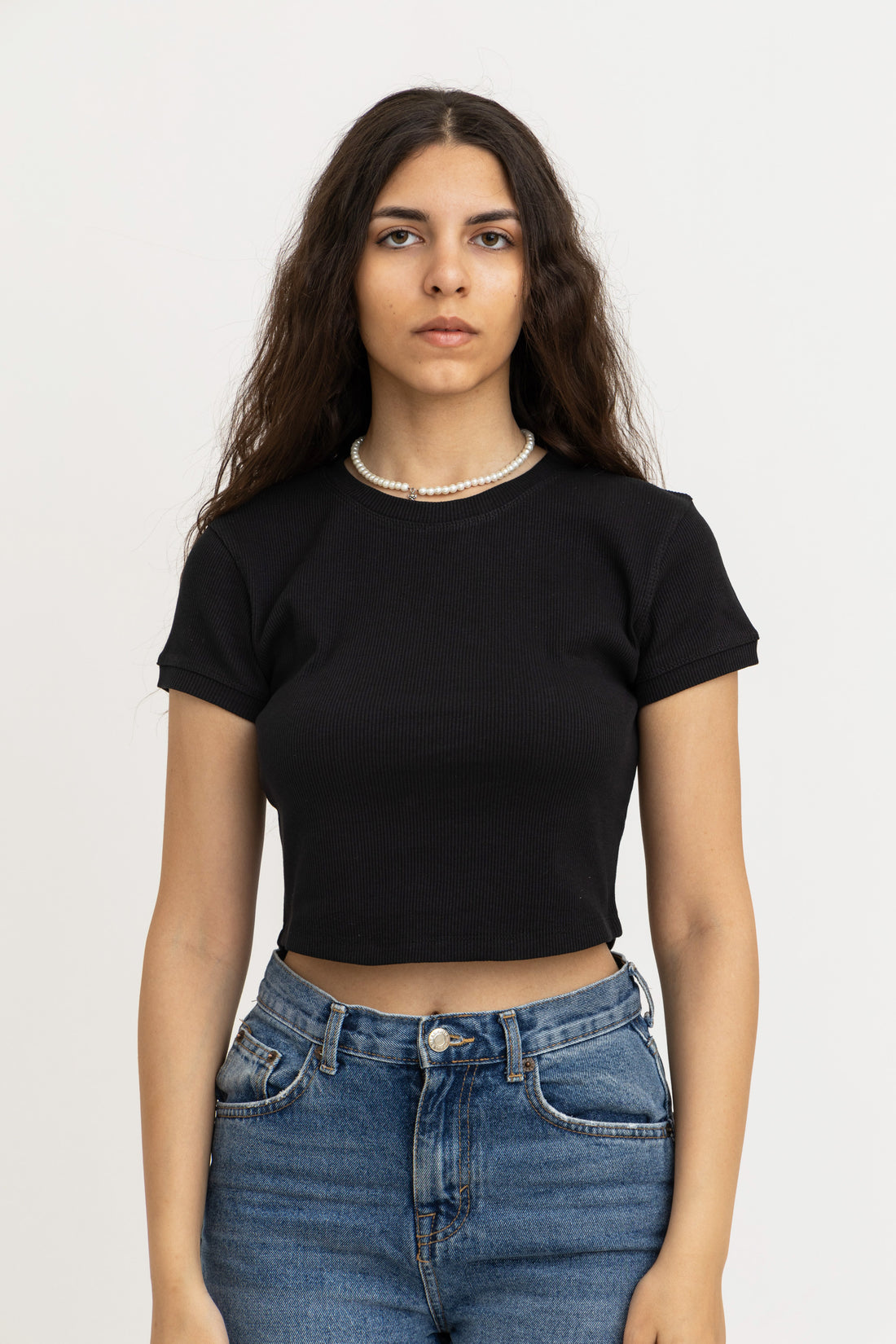 Black Ribbed Crop Top