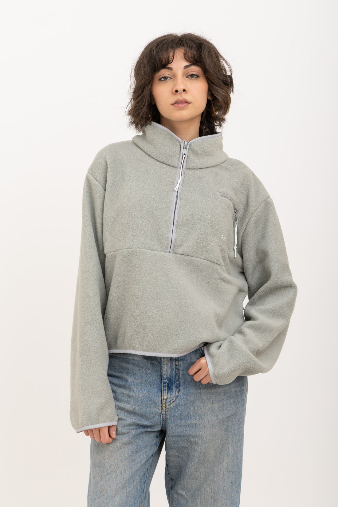 Light Gray Half Zipped Wave