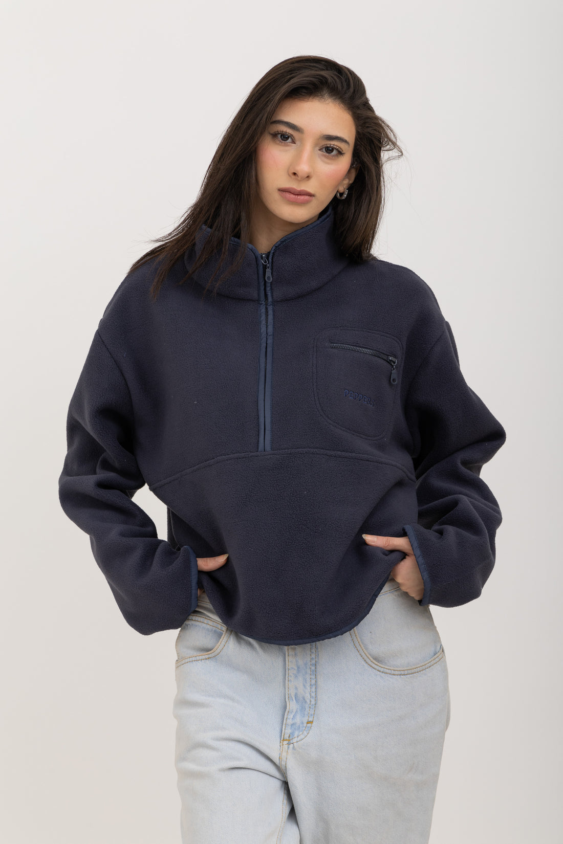 Navy Half Zipped Wave