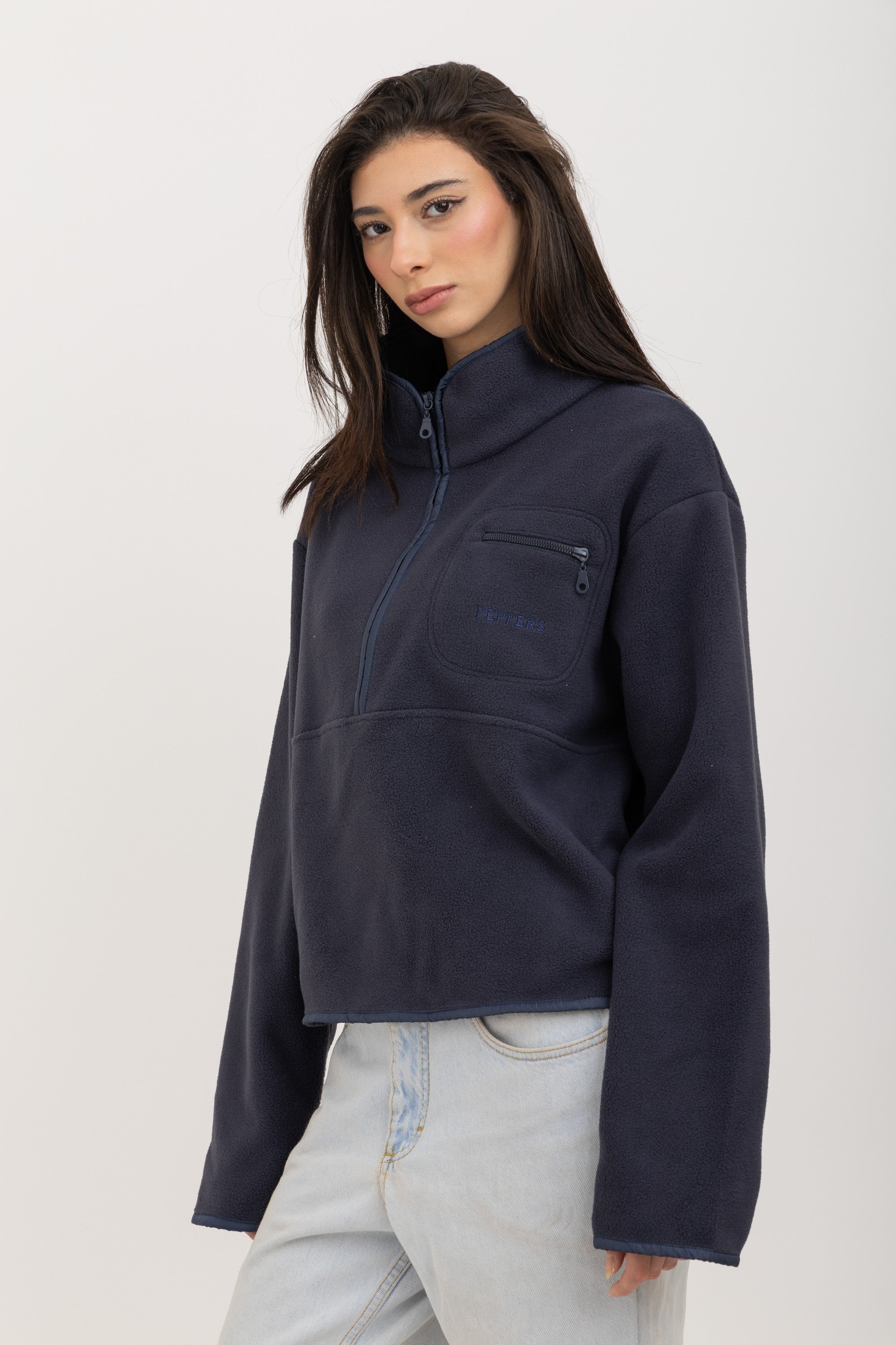 Navy Half Zipped Wave