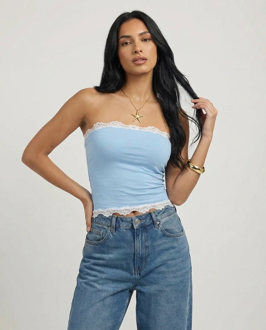 Peppers Lace Tube Top Baby Blue