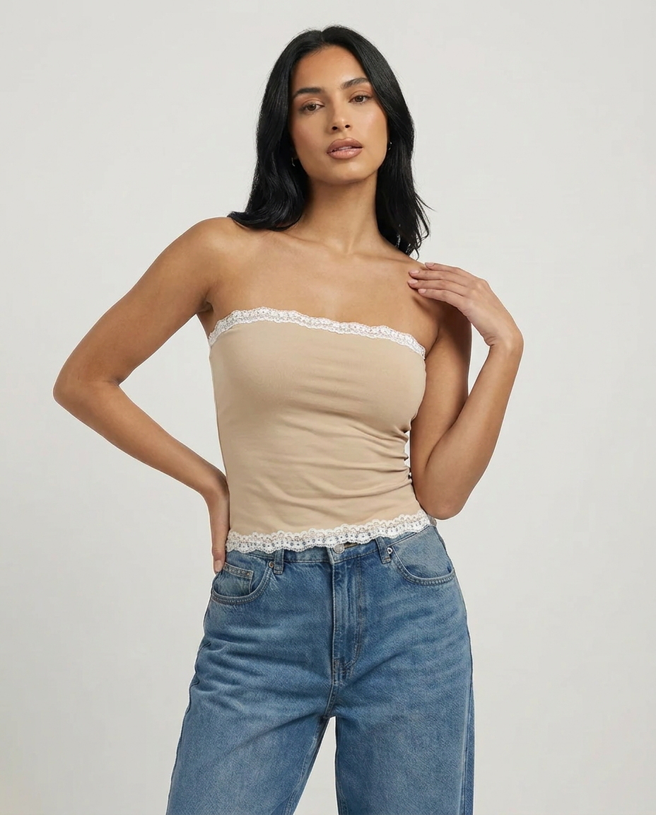 Peppers Lace Tube Top Beige